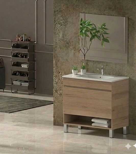 Mueble de baño con patas NEBARI con cajón y lavabo extraplano