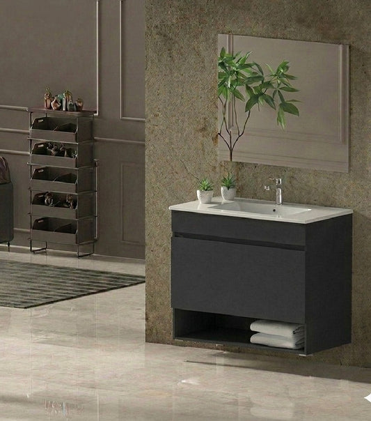Mueble de baño suspendido NEBARI con cajón y lavabo extraplano